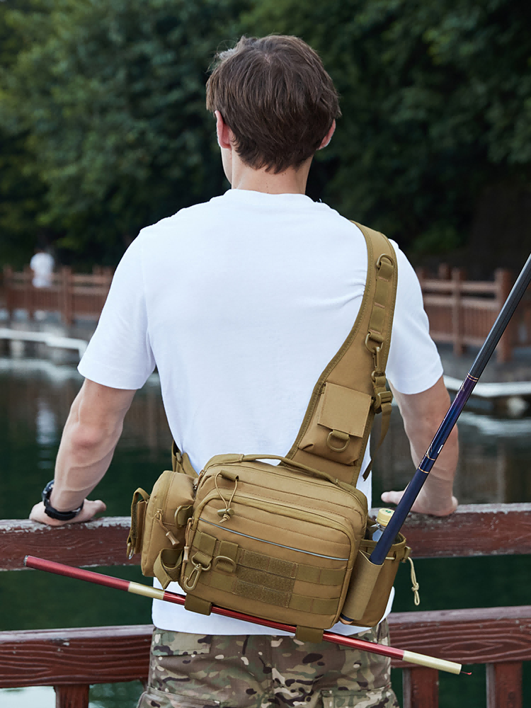 Fishing Bag Multifunctional Single Shoulder Crossbody Bag Ergonomics Design Zipper Closure Fashion Convenient