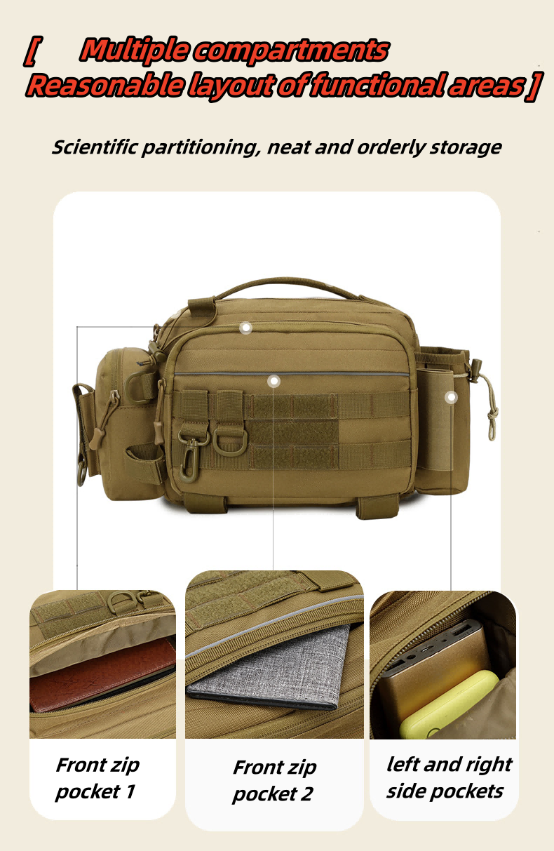 Fishing Bag Multifunctional Single Shoulder Crossbody Bag Ergonomics Design Zipper Closure Fashion Convenient